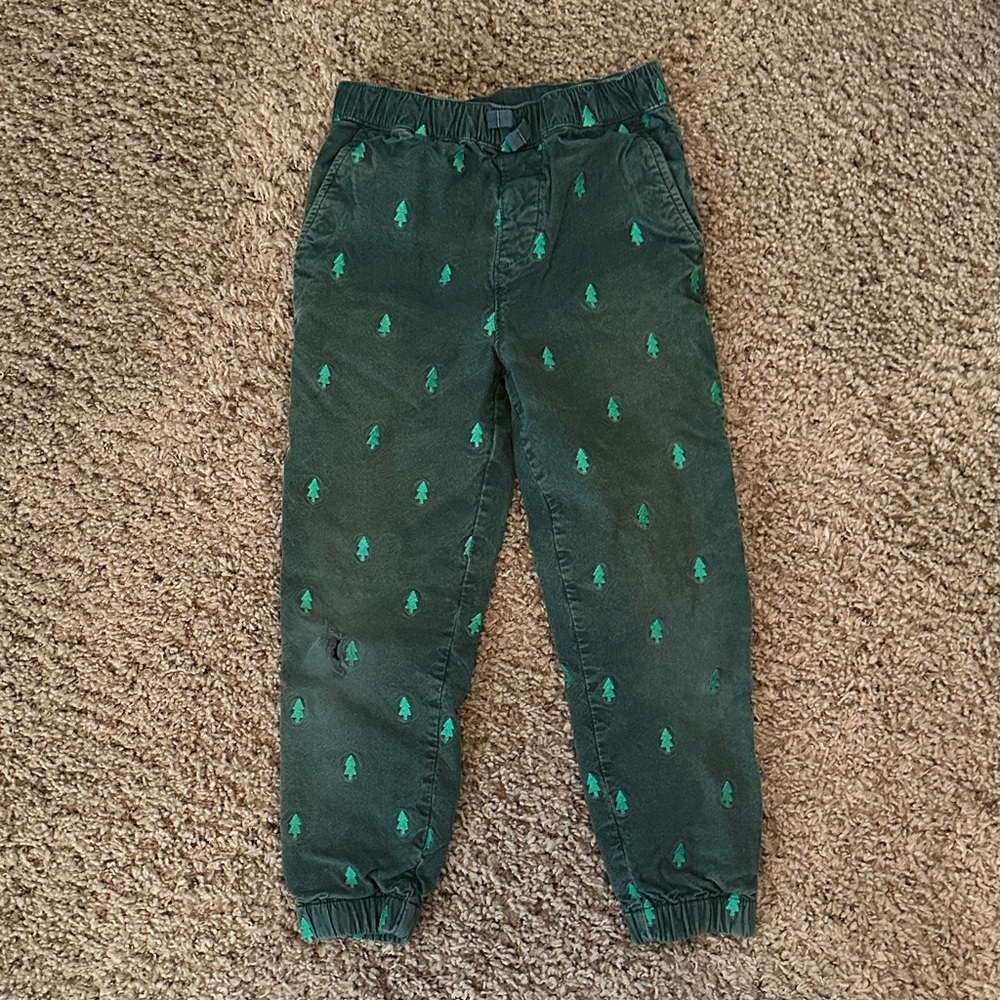 Hanna Andersson Forest Green Corduroy Tree Print Joggers